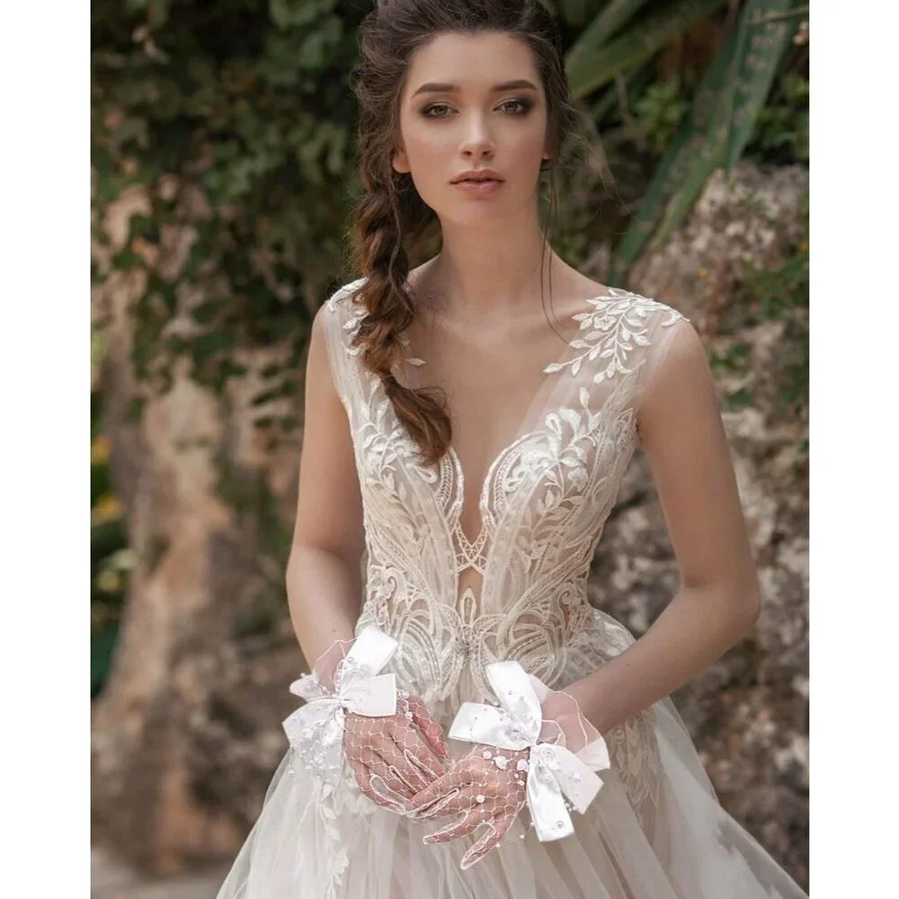 Women's Crystal Satin Bow Wrist White Gloves Short Length Wedding Accessories